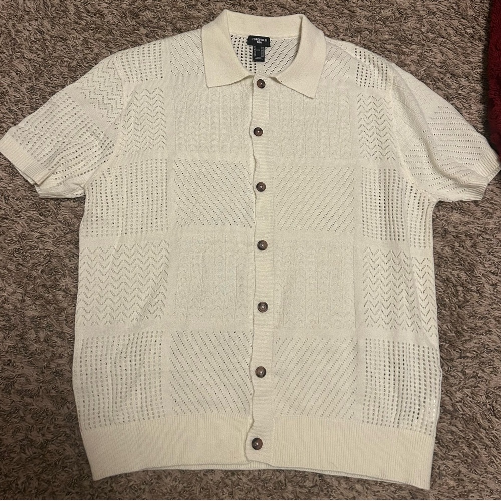 Forever 21 Cream Casual Button Down Shirt